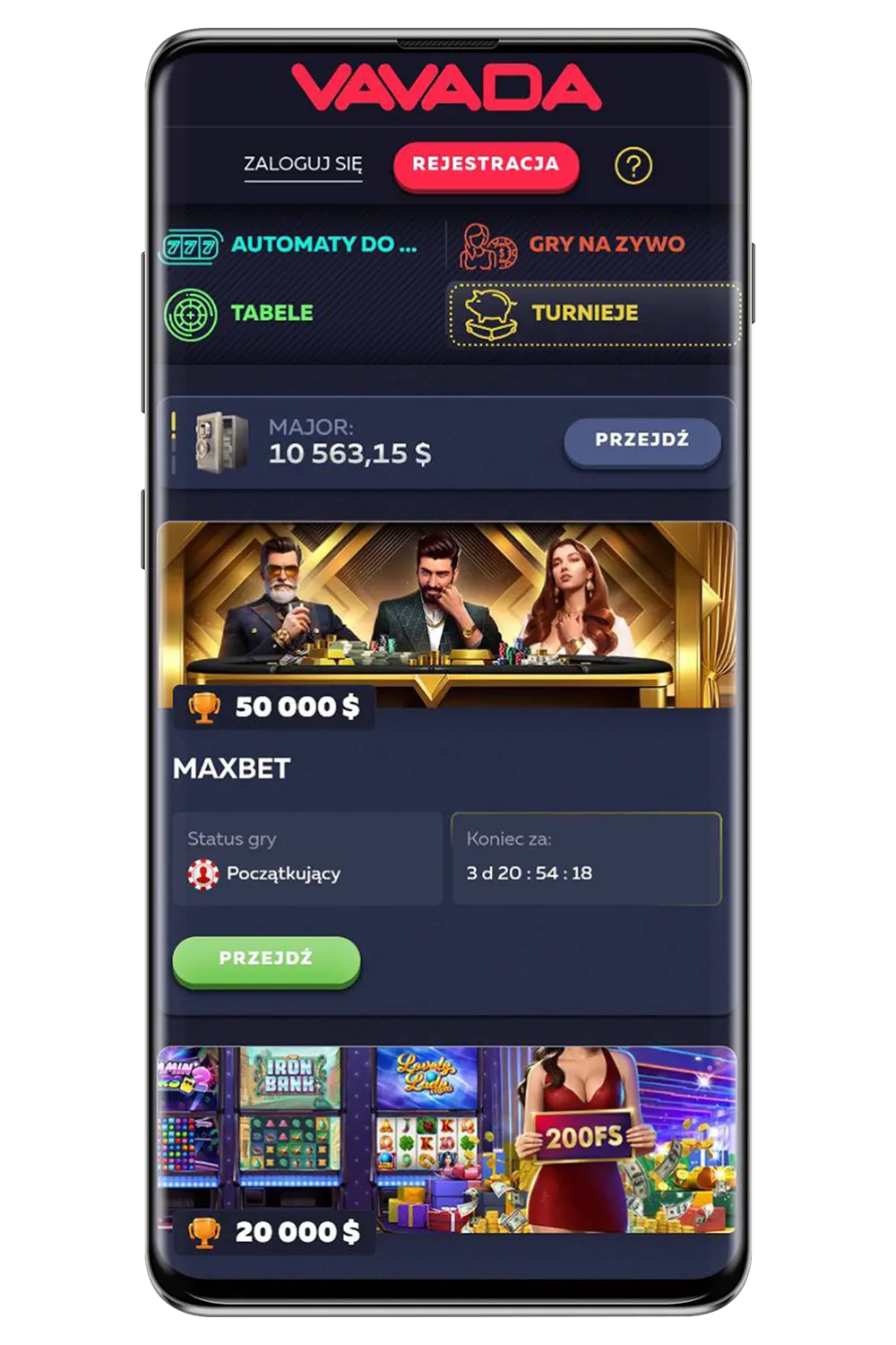 Zrzuty ekranu z oficjalnej strony internetowej Vavada PL