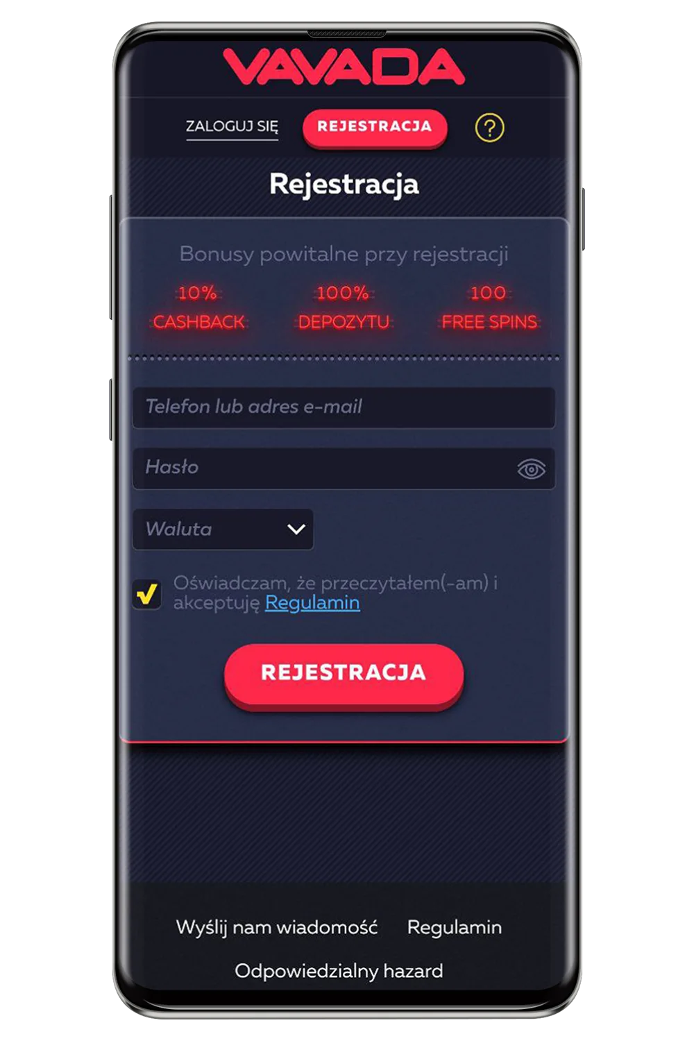 Zrzuty ekranu z oficjalnej strony internetowej Vavada PL